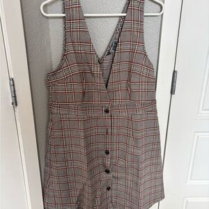 Allegra K Plaid Pinafore Dress in Black, Grey and Red Windowpane